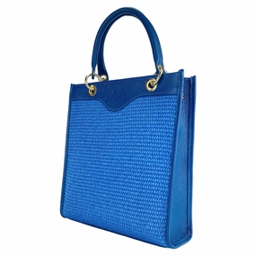 Renato Borzatta Vertical leather and straw shoulder bag royal blue