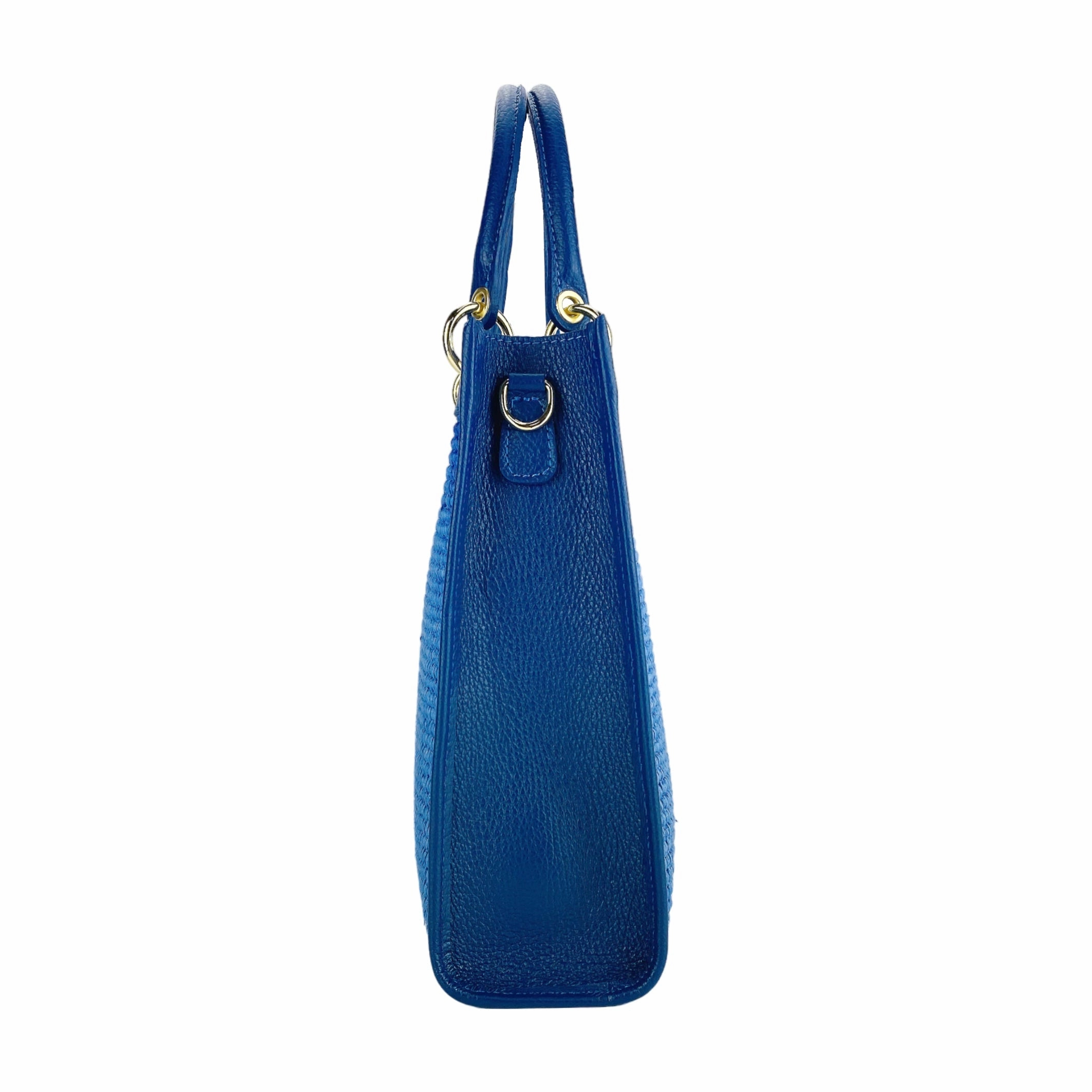 Renato Borzatta Vertical leather and straw shoulder bag royal blue