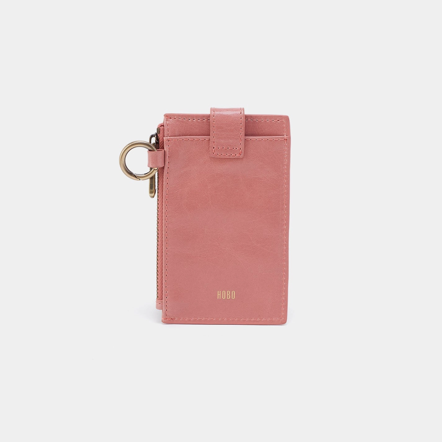 Ring Credit Card Wristlet In Polished Leather - Rose