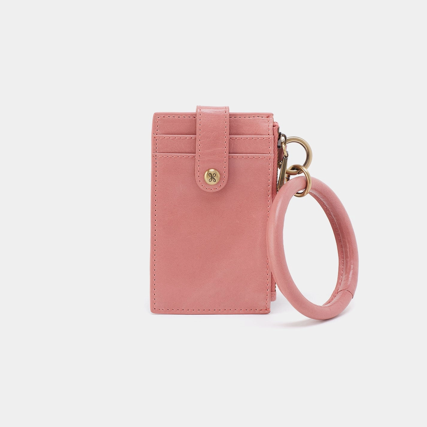 Ring Credit Card Wristlet In Polished Leather - Rose