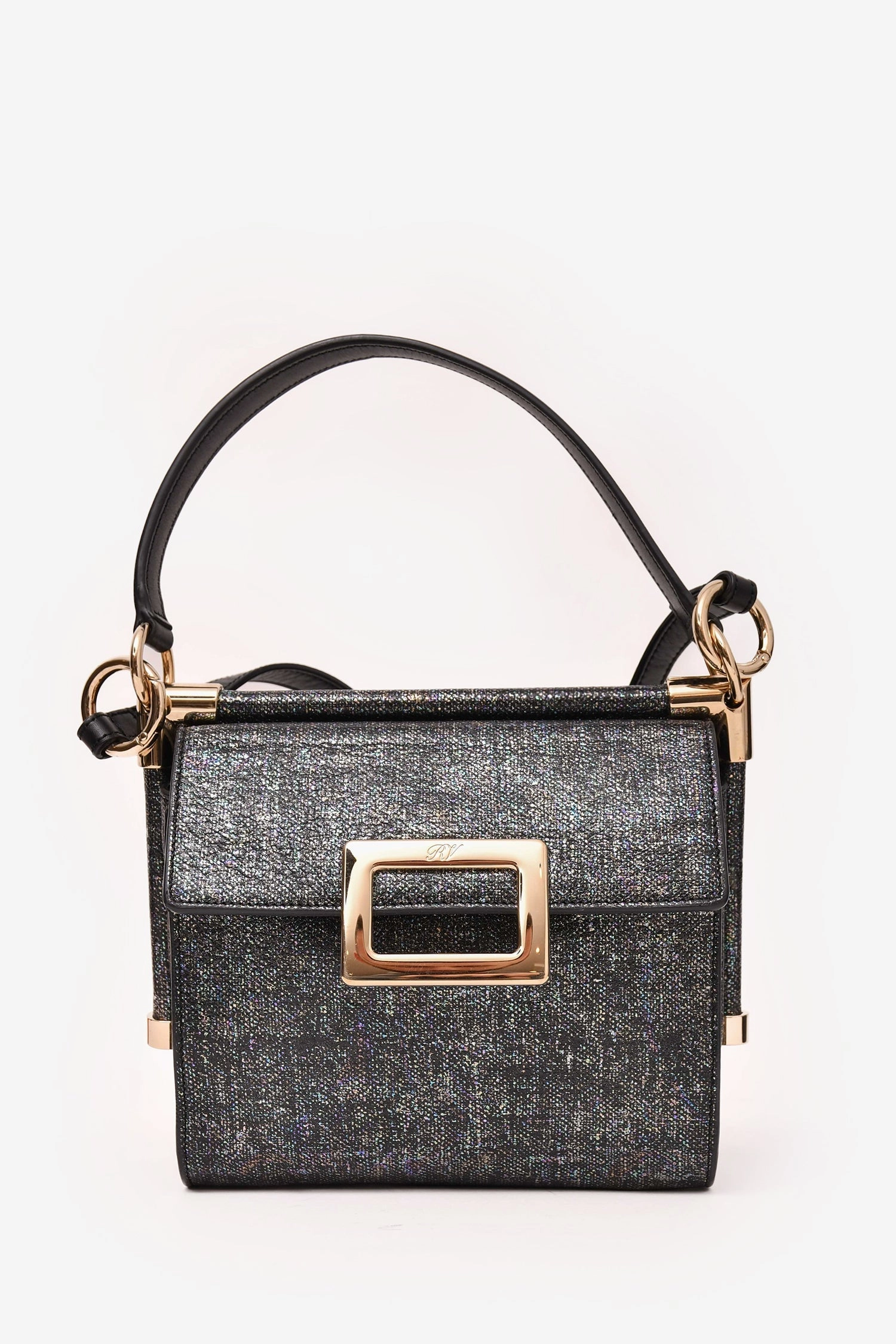 Roger Vivier Grey Metallic Fabric Miss Viv Crossbody Bag