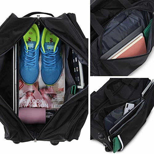 Rolling Duffel Bag, Water Repellent Wheeled Duffel Carry On Luggage 20inch Black