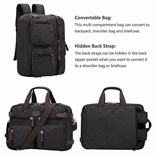 S-Zone 3-Way Vintage Laptop Backpack Messenger Shoulder Bag Hybrid Briefcase Bookbag Rucksack