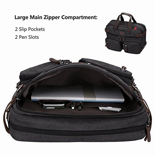 S-Zone 3-Way Vintage Laptop Backpack Messenger Shoulder Bag Hybrid Briefcase Bookbag Rucksack