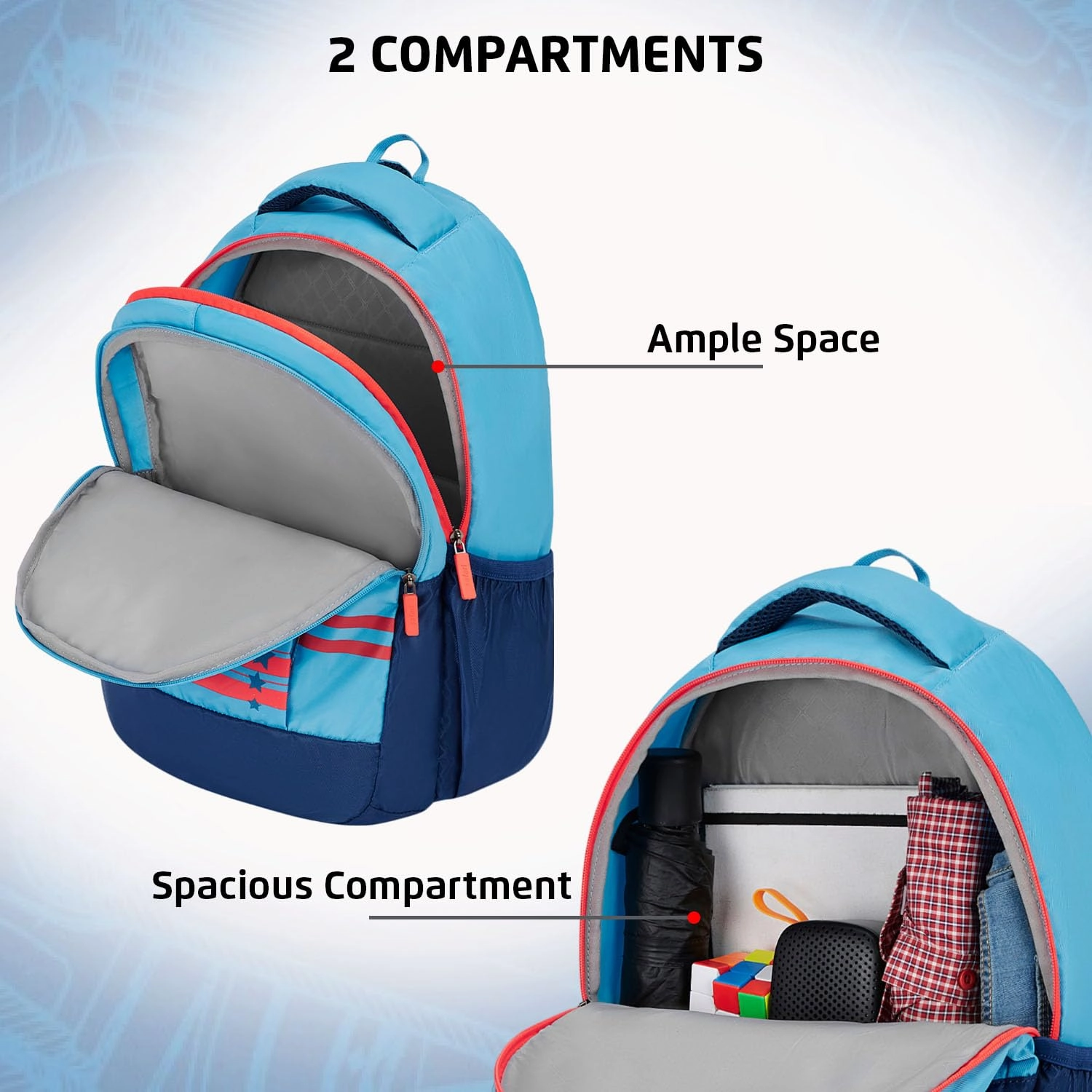Safari 32L Duplex 4 Casual Backpack with Armor Base, Printed School Bag for Boys and Girls, College Backpack, Office Bag, Travel Bag Icy blue.