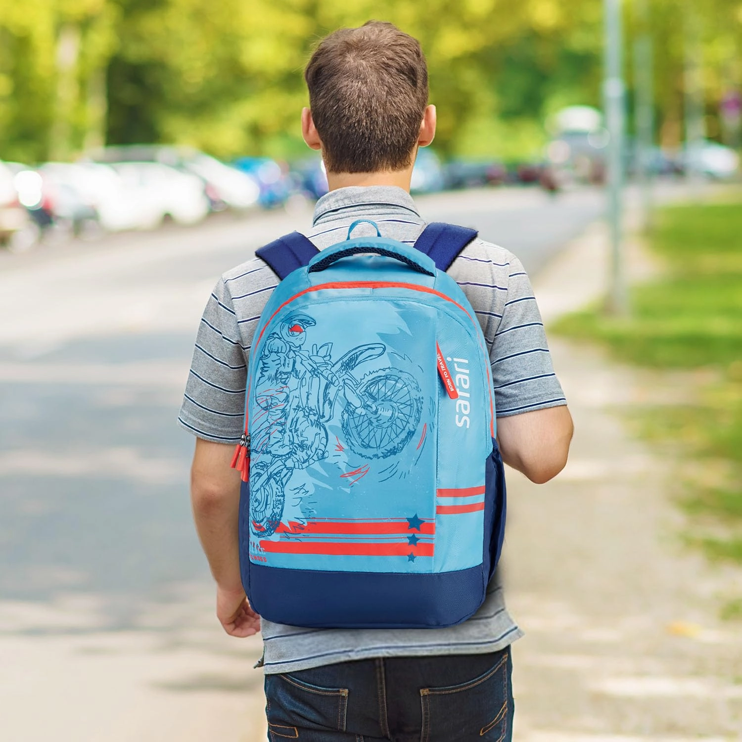 Safari 32L Duplex 4 Casual Backpack with Armor Base, Printed School Bag for Boys and Girls, College Backpack, Office Bag, Travel Bag Icy blue.