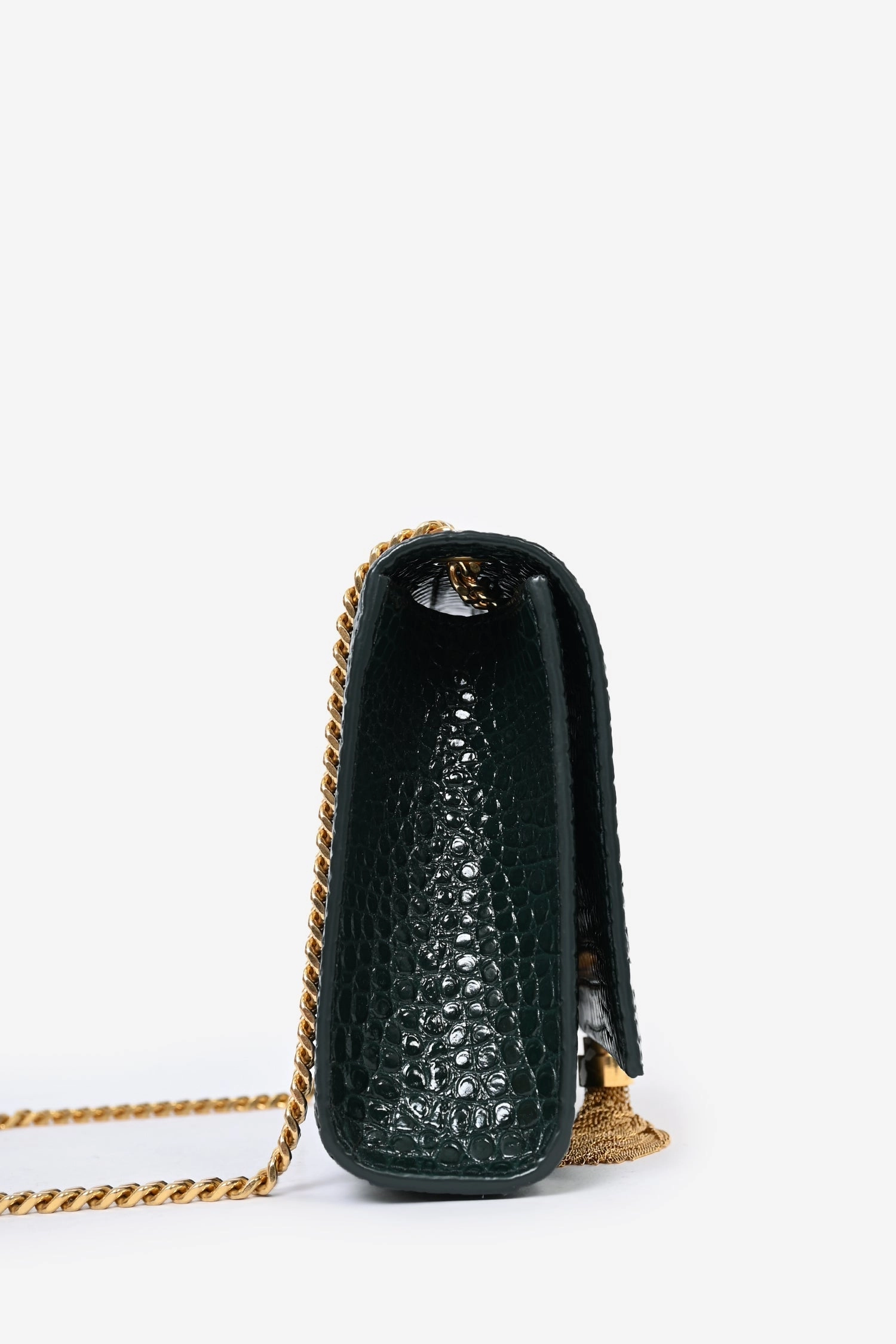Saint Laurent 2019 Green Croc Embossed Medium Kate Tassel Shoulder Bag