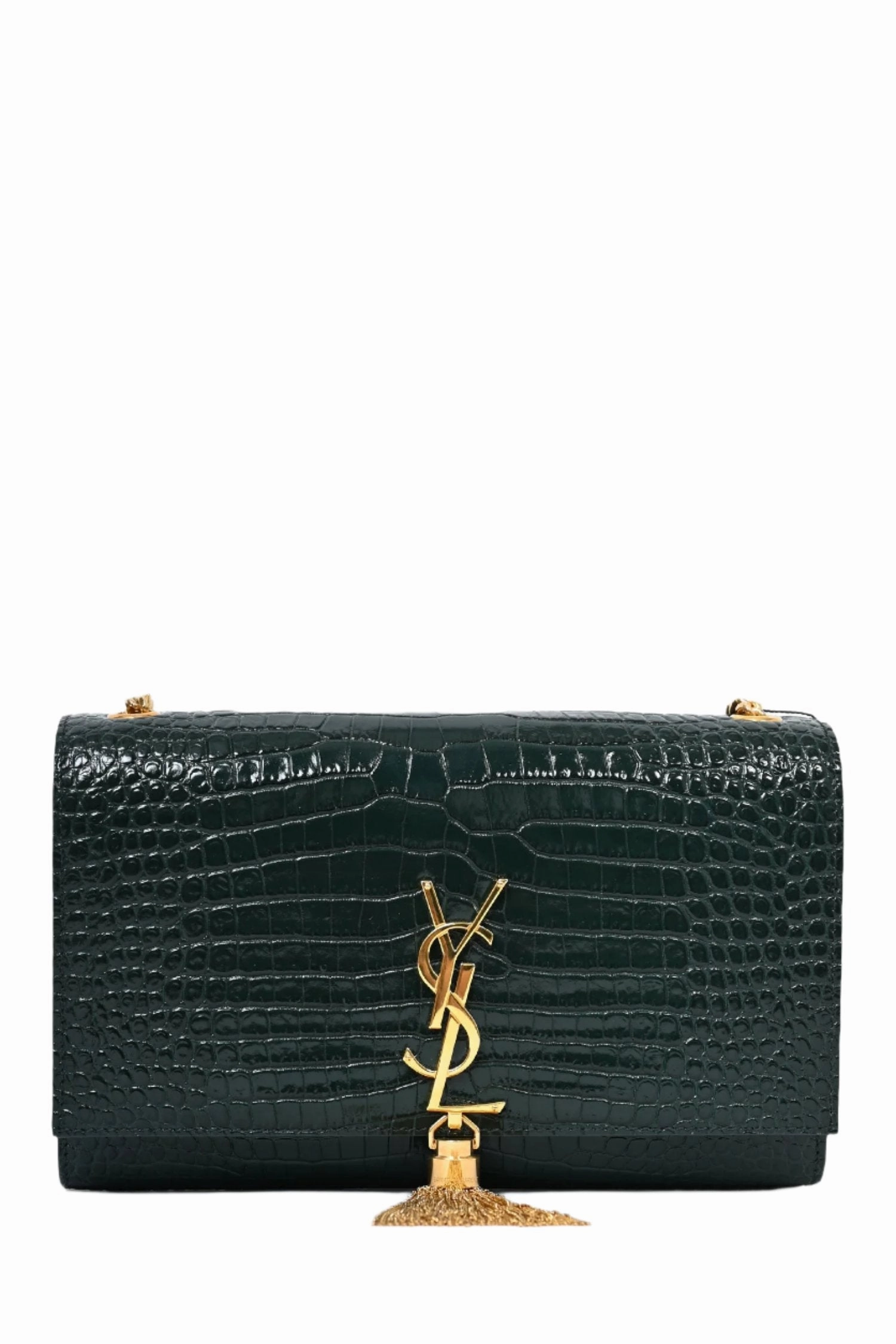 Saint Laurent 2019 Green Croc Embossed Medium Kate Tassel Shoulder Bag
