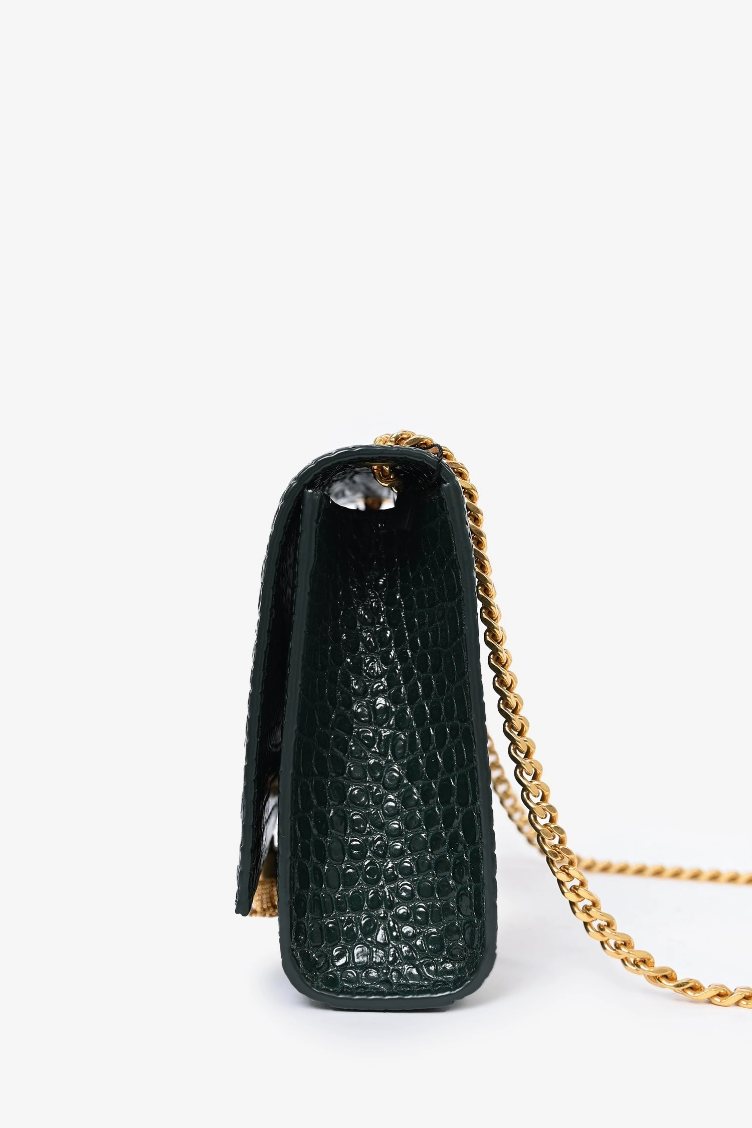 Saint Laurent 2019 Green Croc Embossed Medium Kate Tassel Shoulder Bag