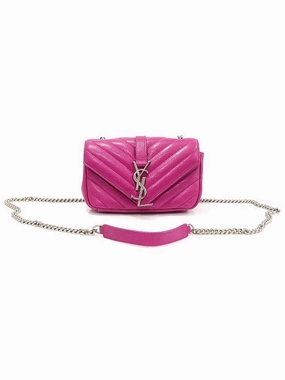 Saint Laurent 401628 Fuchsia pink monogram matelass silver plated baby satchel shoulder bag