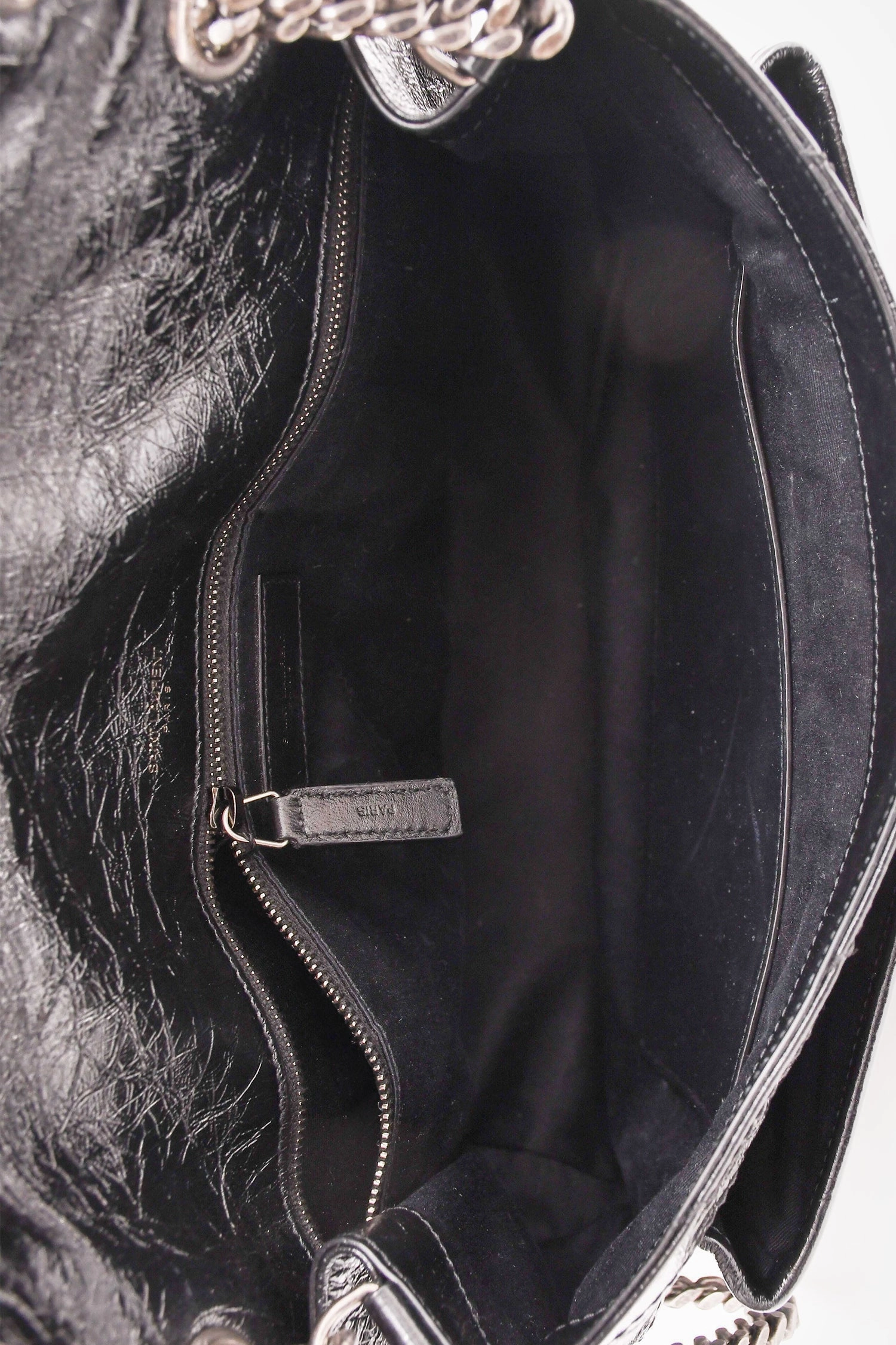 Saint Laurent Black Crinkled Leather 'Niki' Shoulder Bag
