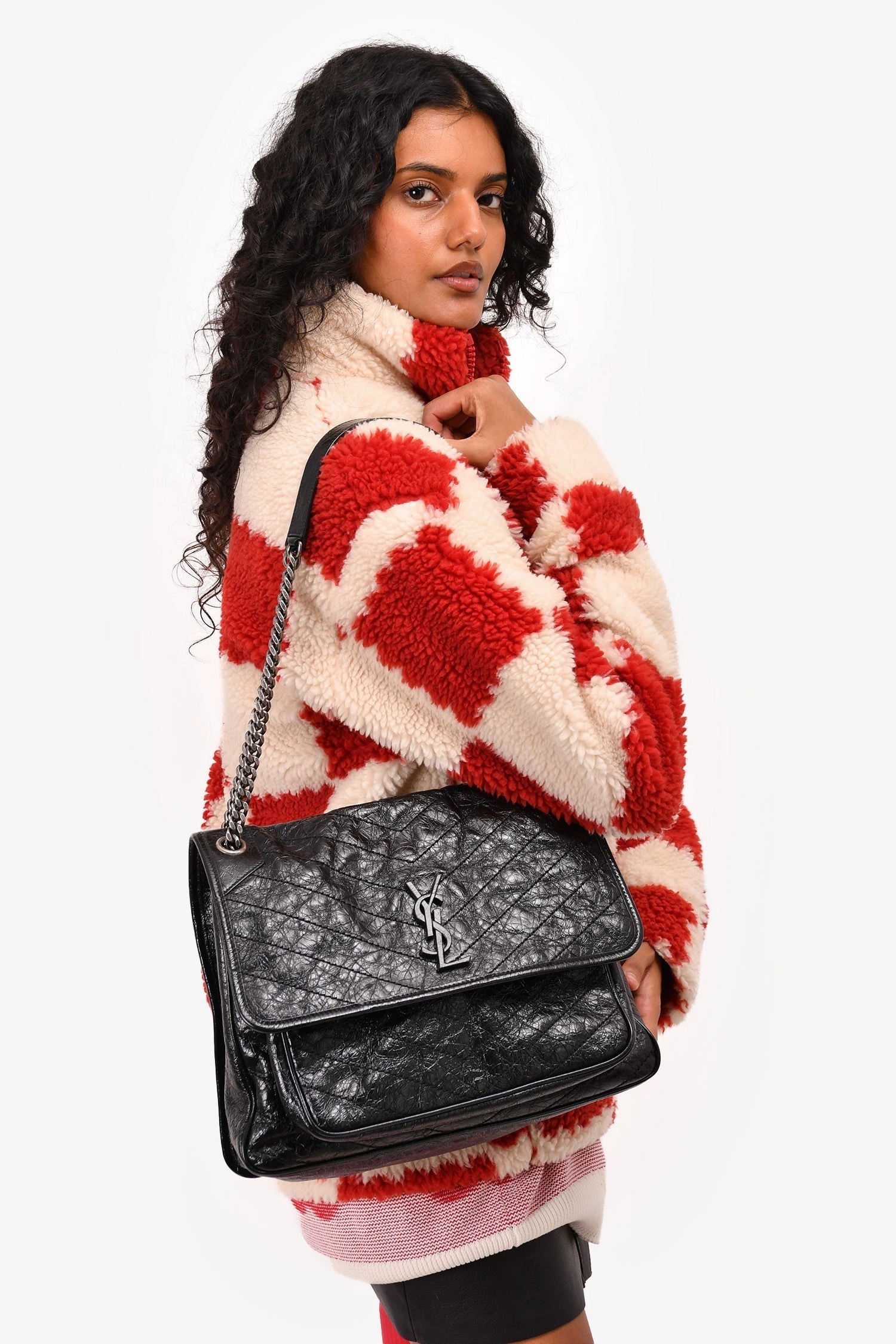 Saint Laurent Black Crinkled Leather 'Niki' Shoulder Bag