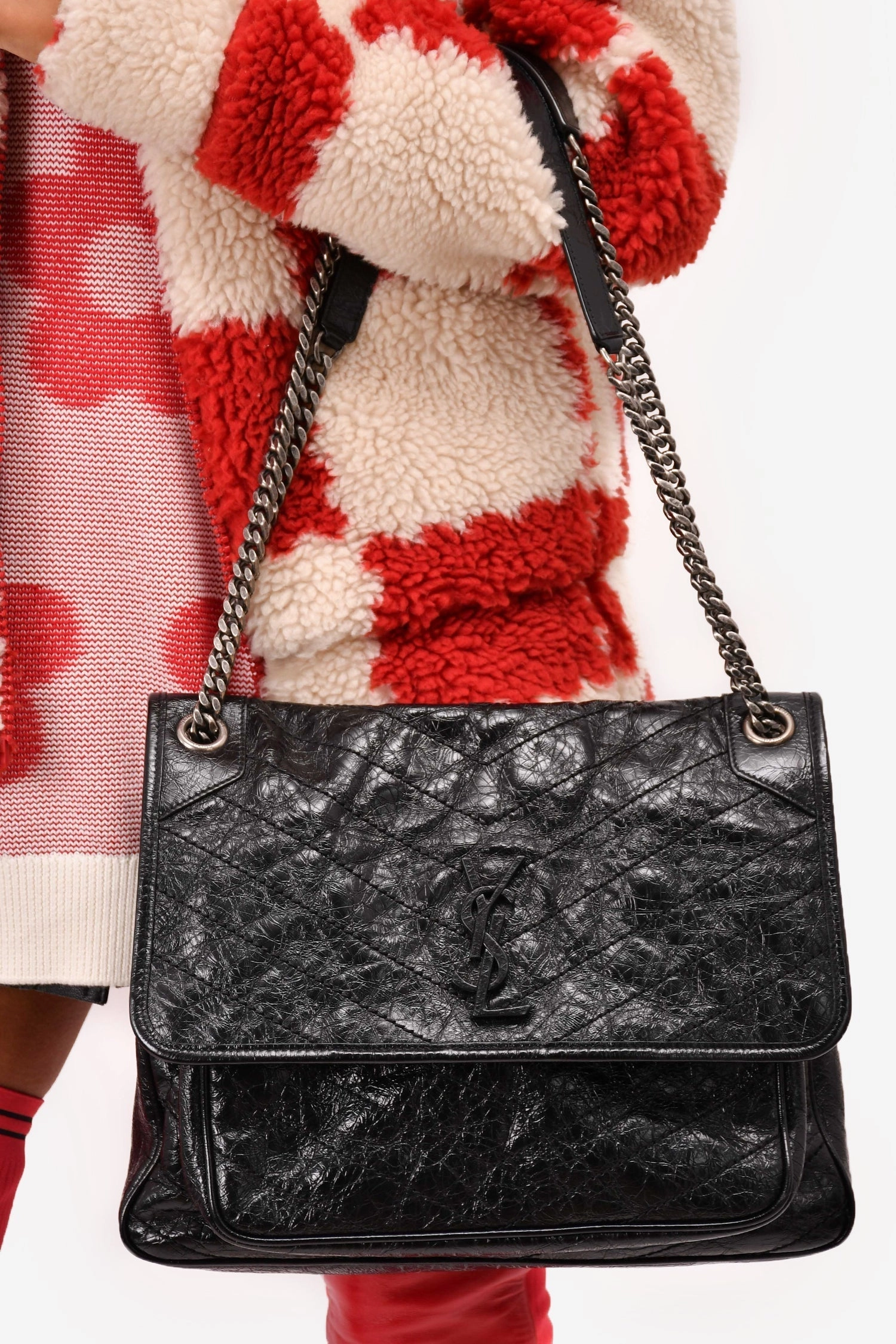 Saint Laurent Black Crinkled Leather 'Niki' Shoulder Bag