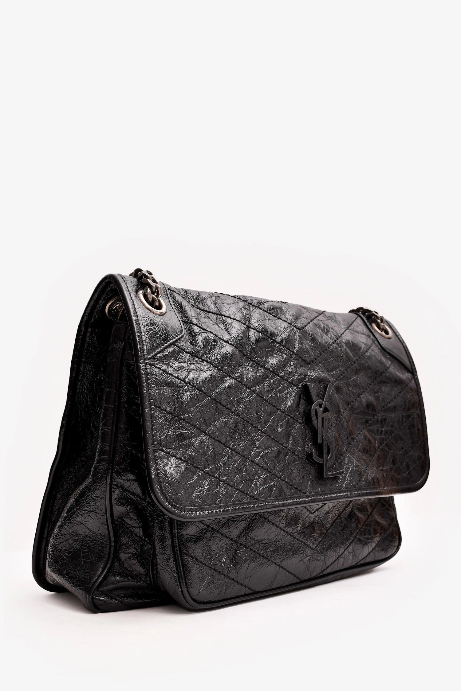Saint Laurent Black Crinkled Leather 'Niki' Shoulder Bag