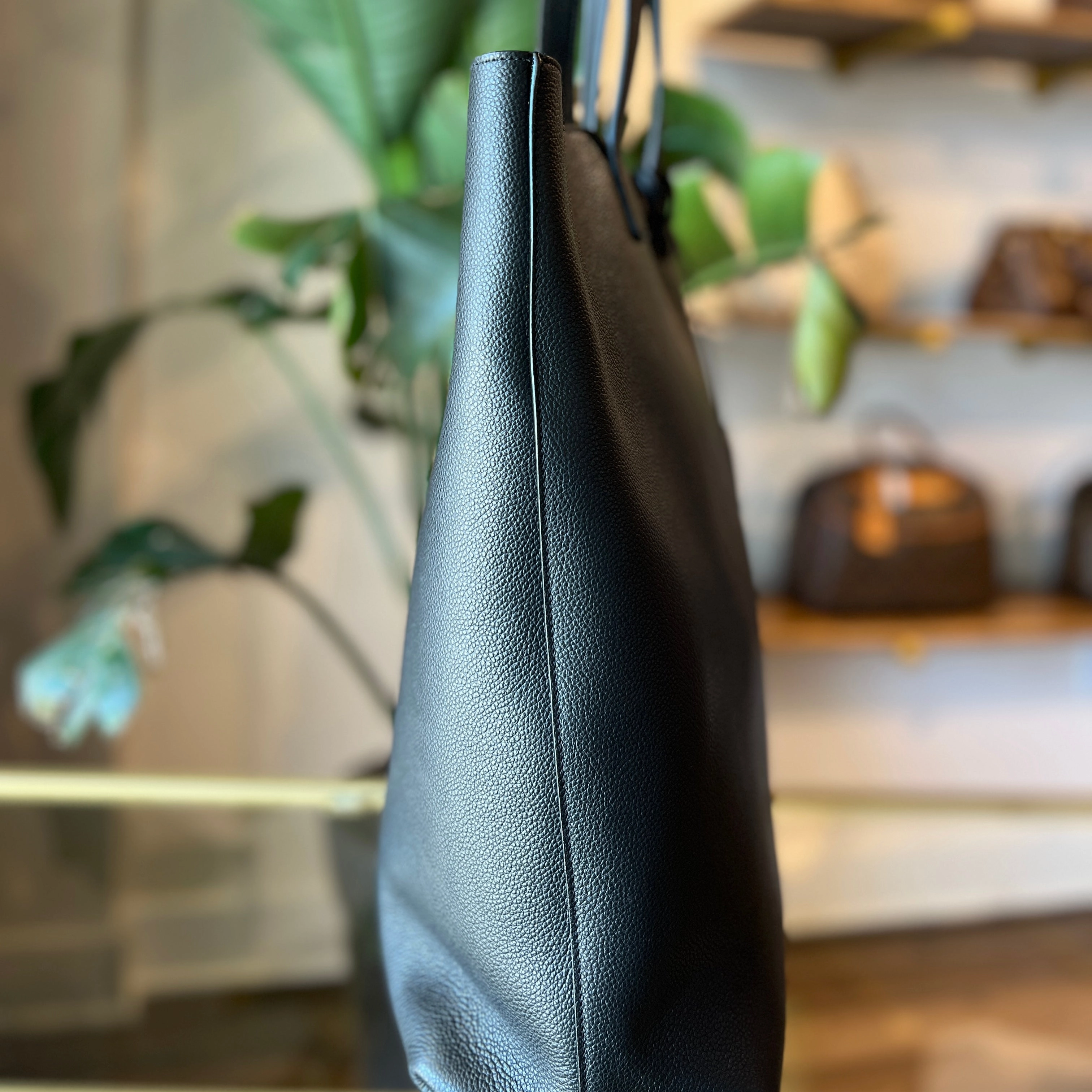 SAINT LAURENT Black Grained Leather N/S Shopping Tote