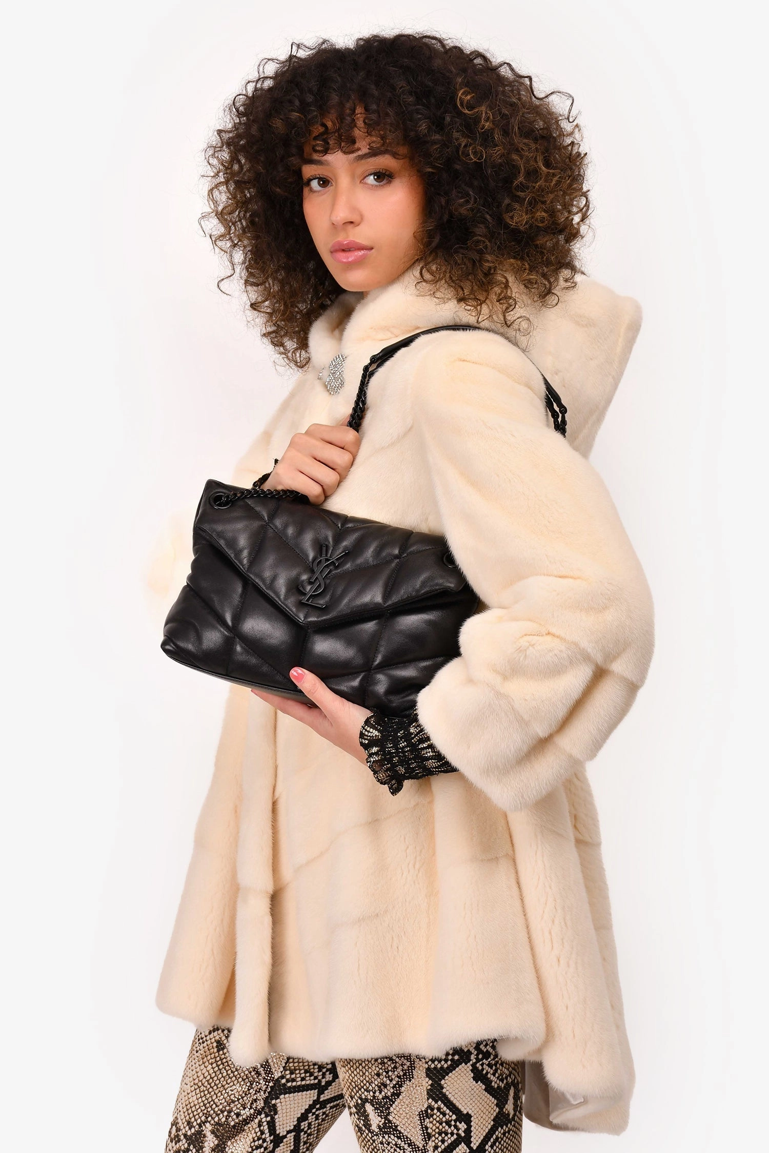 Saint Laurent Black Quilted Leather Small LouLou Puffer Shoulder Bag