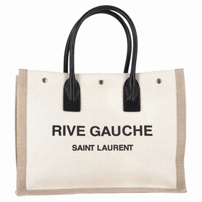 Saint Laurent Natural Rive Gauche Tote Bag in White Linen