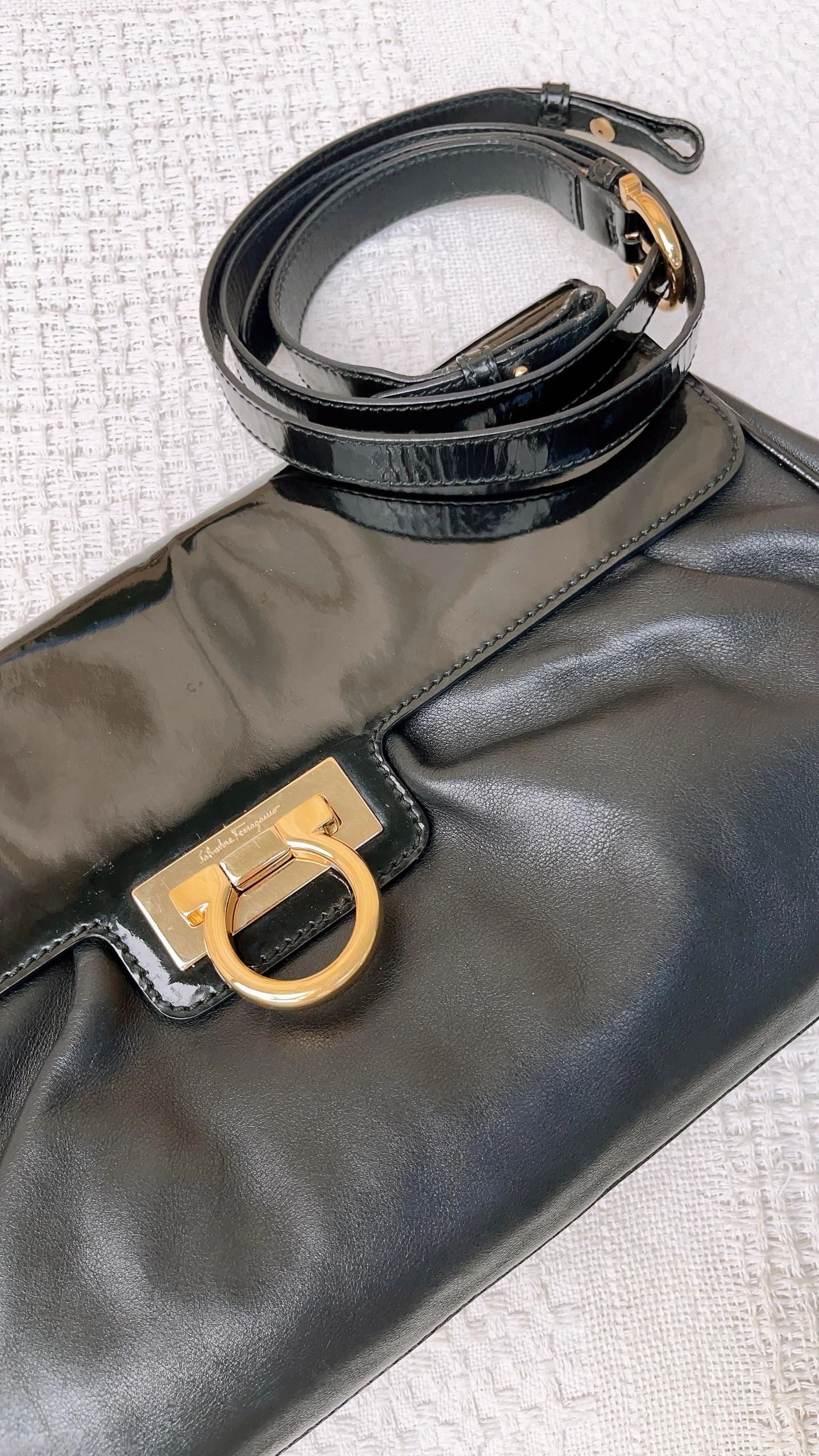 Salvatore Ferragamo Black Leather Shoulder Bag