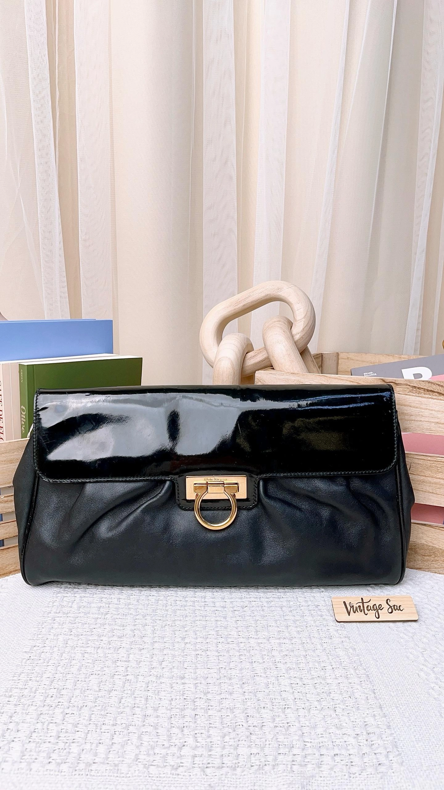 Salvatore Ferragamo Black Leather Shoulder Bag