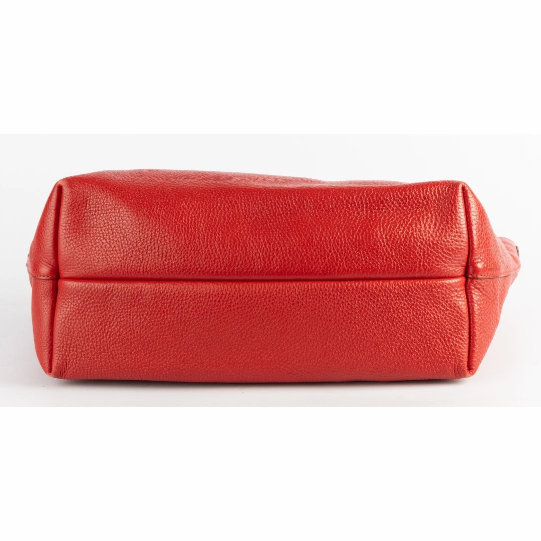 Salvatore Ferragamo Red Pebbled Leather Bice Tote Bag