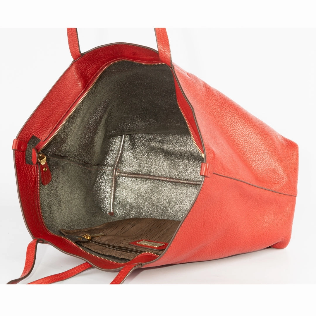 Salvatore Ferragamo Red Pebbled Leather Bice Tote Bag