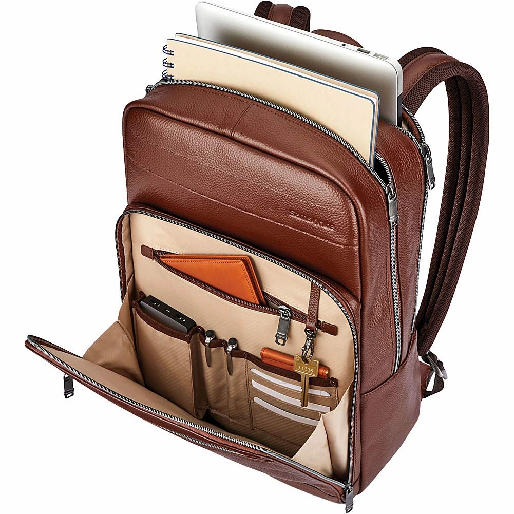 Samsonite Leather Slim Laptop Backpack (Chestnut)