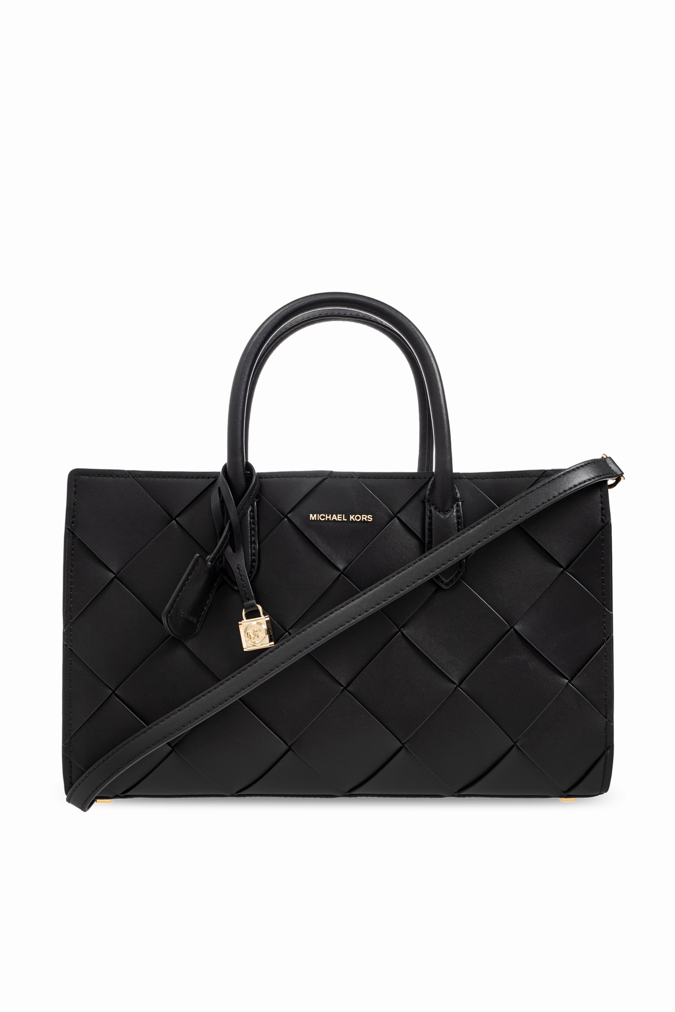 Scarlett medium woven leather tote in black