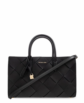 Scarlett medium woven leather tote in black
