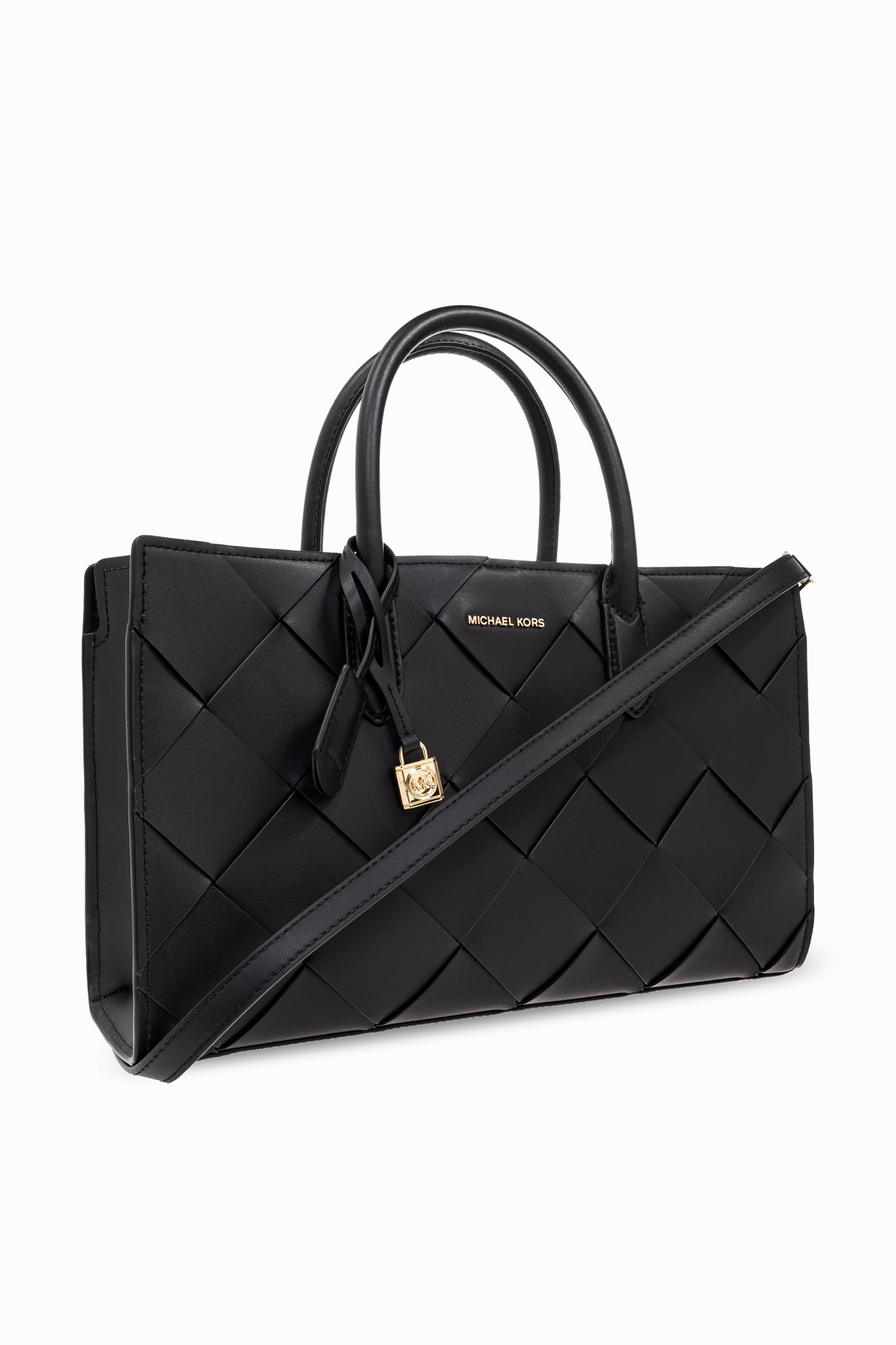 Scarlett medium woven leather tote in black