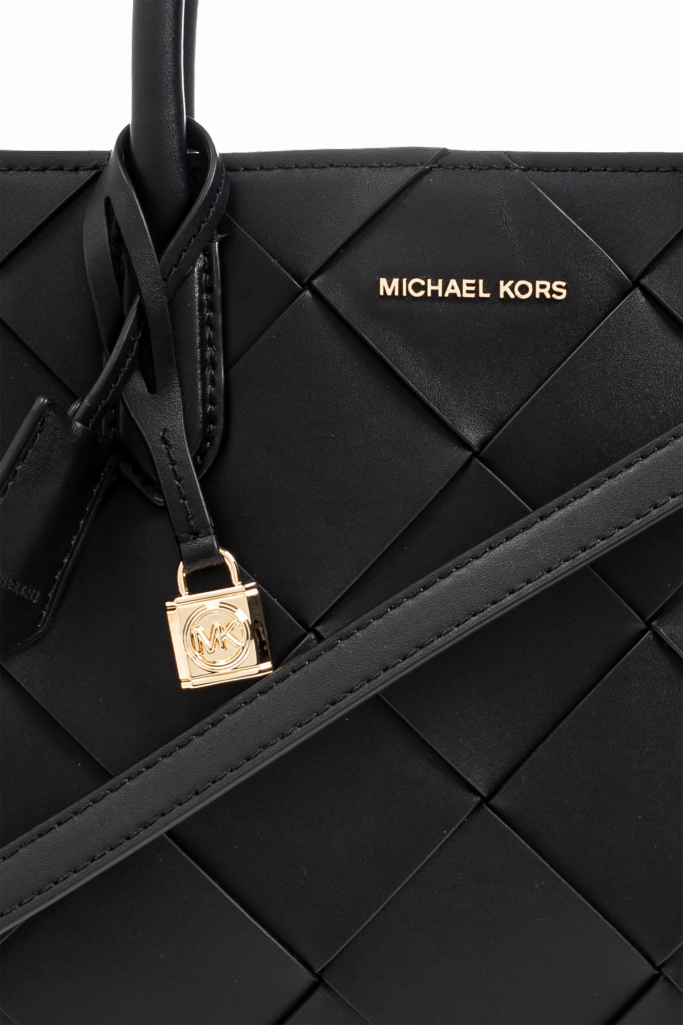 Scarlett medium woven leather tote in black