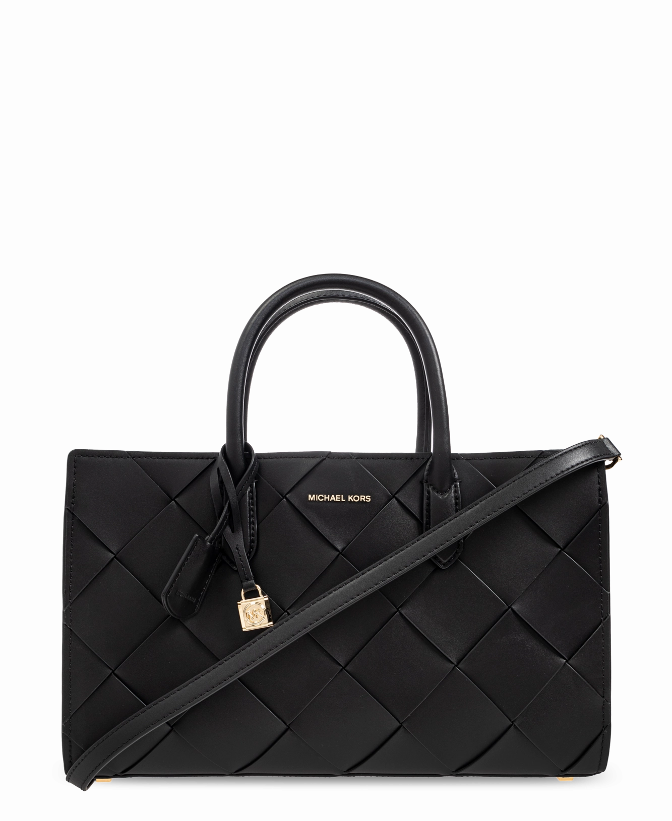Scarlett medium woven leather tote in black