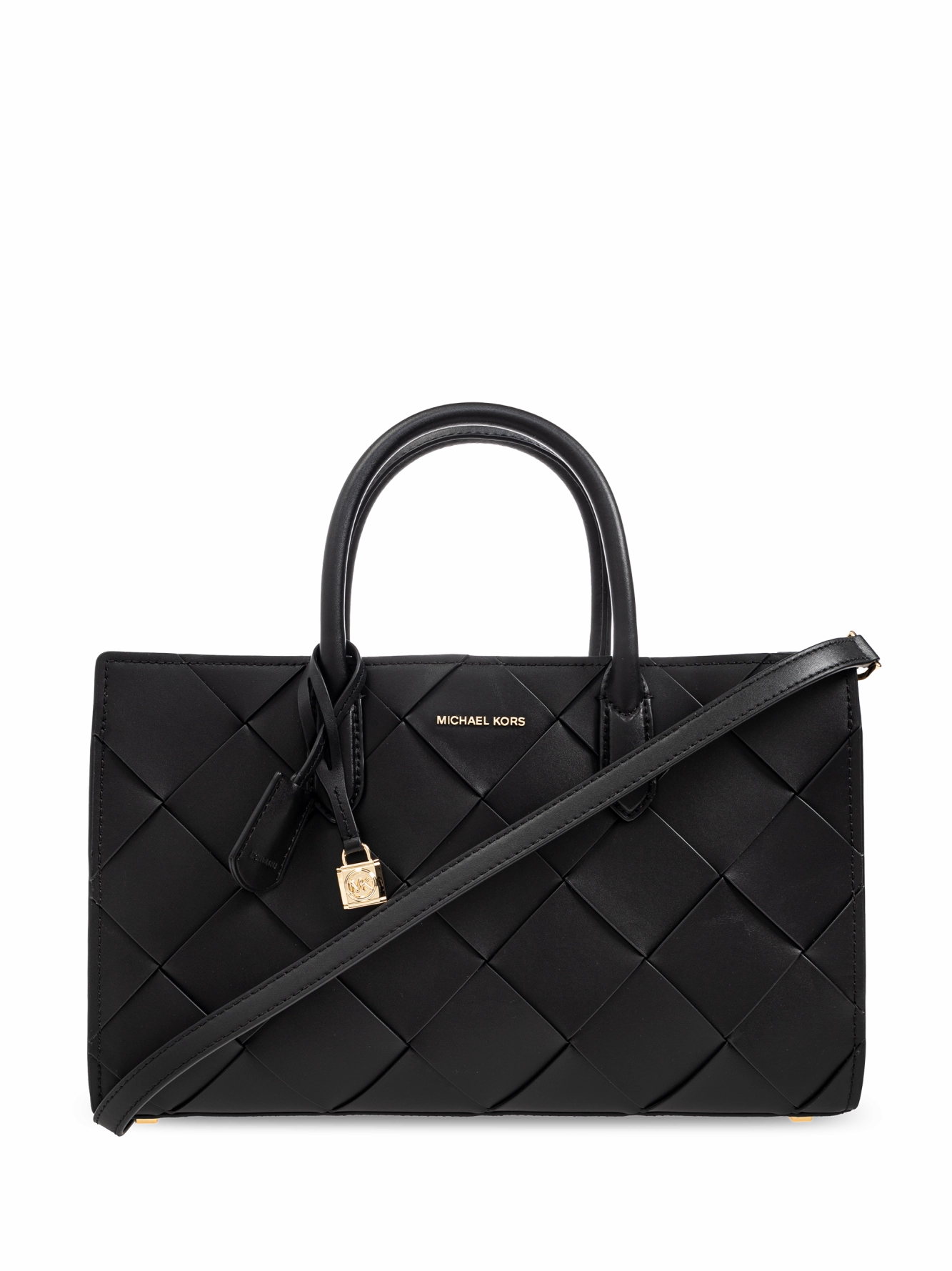 Scarlett medium woven leather tote in black