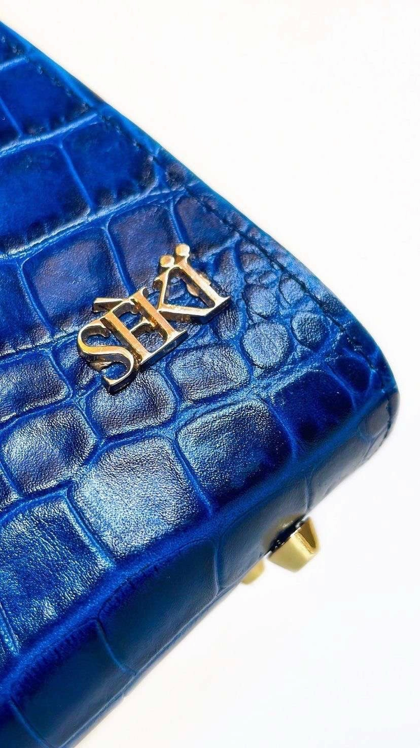 Seki Mini Tote Blue leather bag with adjustable long strap