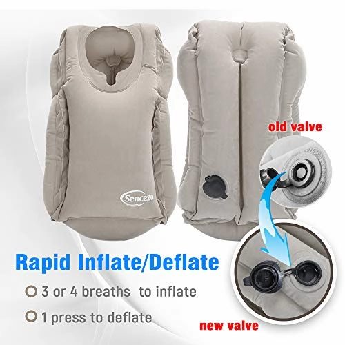 Sencezo Inflatable Travel Pillow Sleep Aid - with Eye Mask, Earplugs, & Carry Pouch - Airplane Pillow for Long-Haul Flights & Road Trips - Fast Inflate / Deflate, Compact, & Fully Supportive Accessories