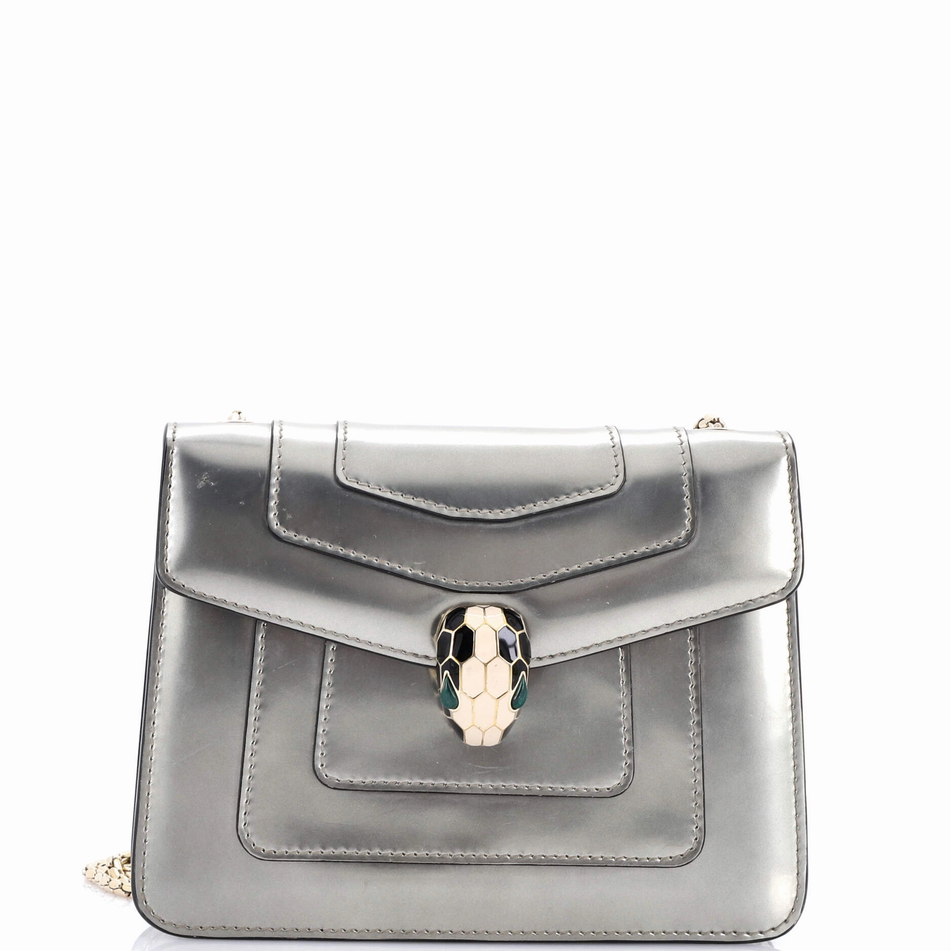 Serpenti Forever Square Shoulder Bag Metallic Leather Small