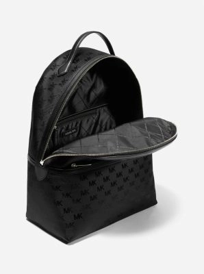 Sheila Large Woven Logo Nylon Backpack