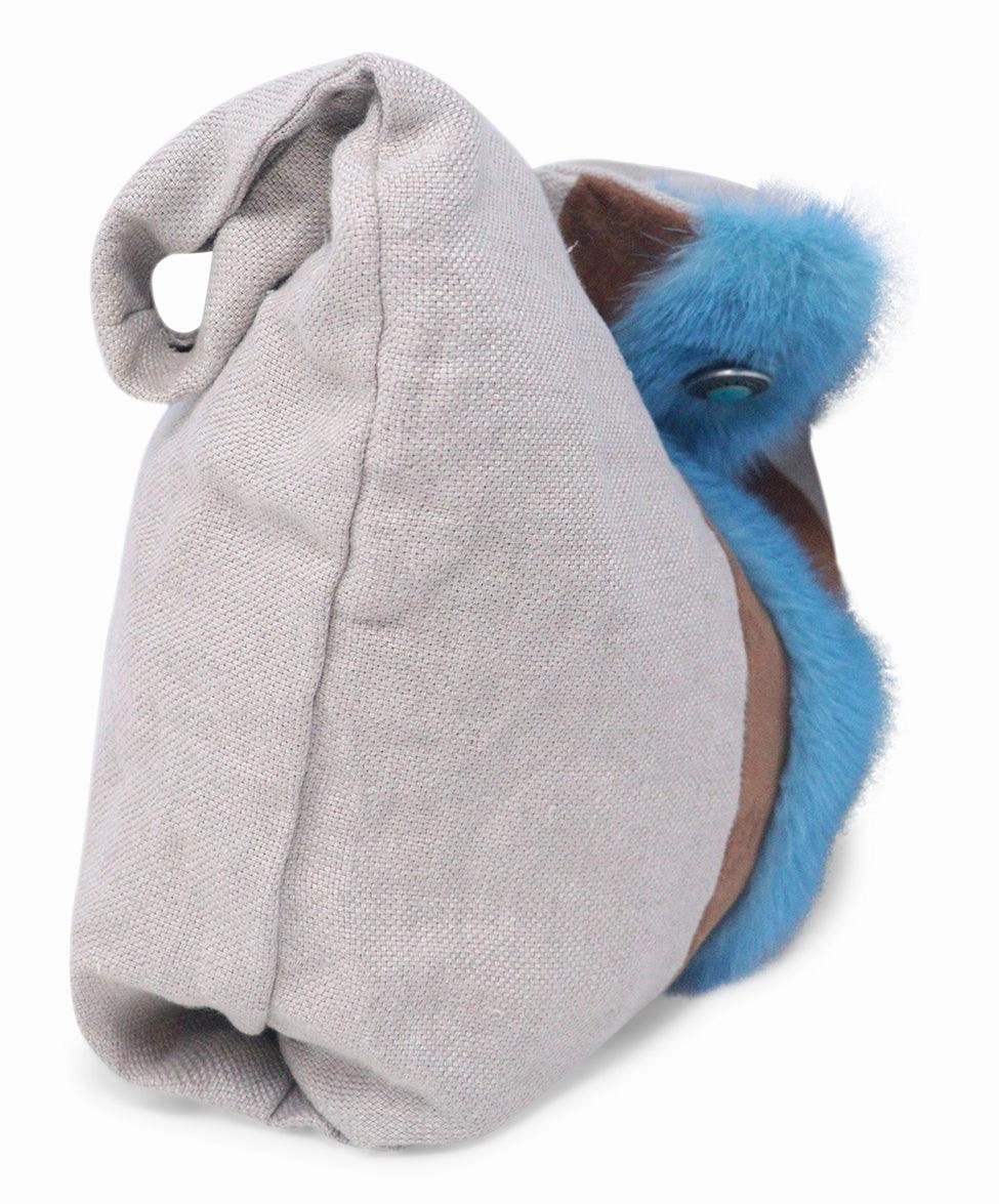 Simonetta Ravizza Beige Canvas & Blue Fur Tote