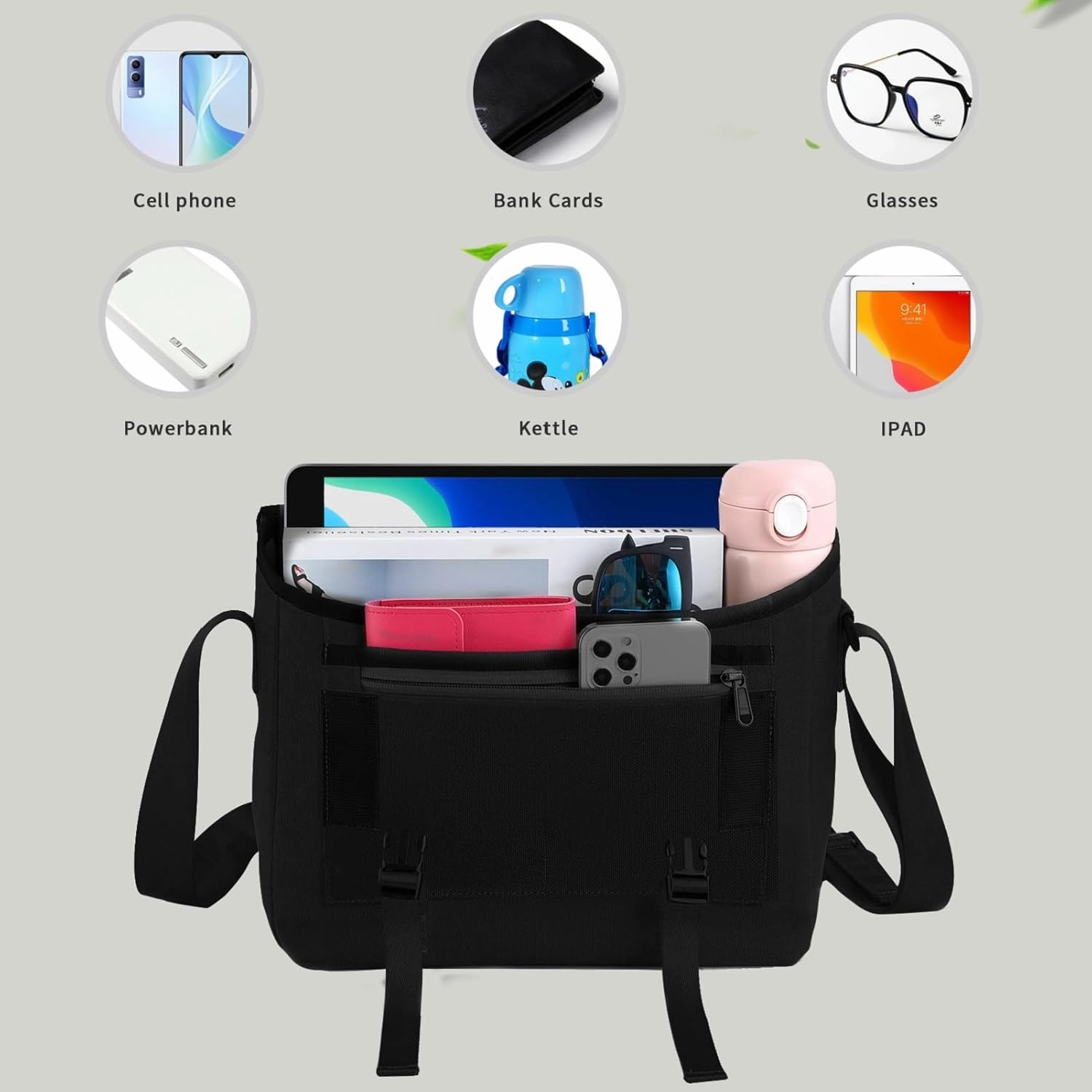 SIMTOP Messenger Bag Crossbody Shoulder Bag for Commuters and Travelers Water Resistant Scratch and Wear Cordura YKK Zipper