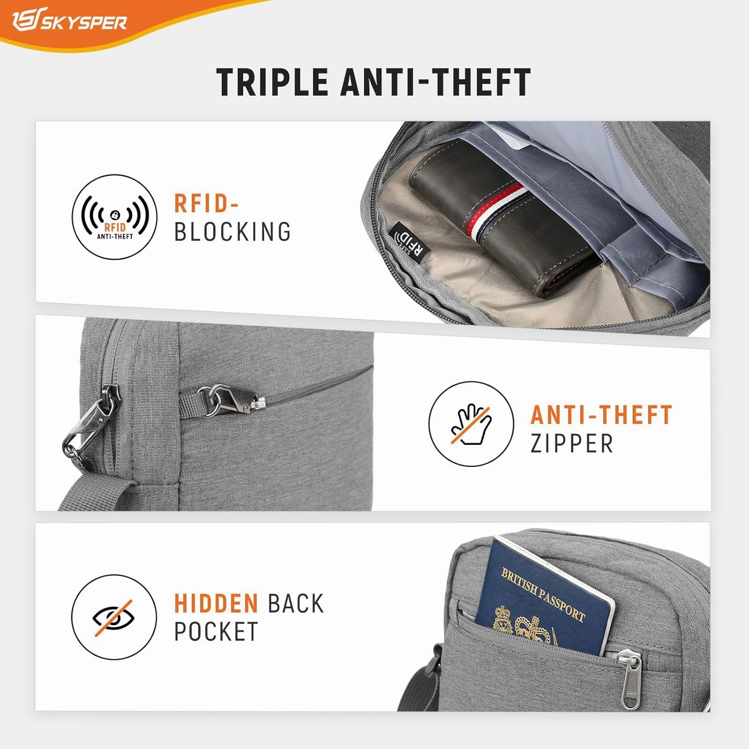 SKYSPER Messenger Bag for Men Women, Anti Theft Crossbody Bag Travel Purse Small Shoulder bag for Work Business Sports