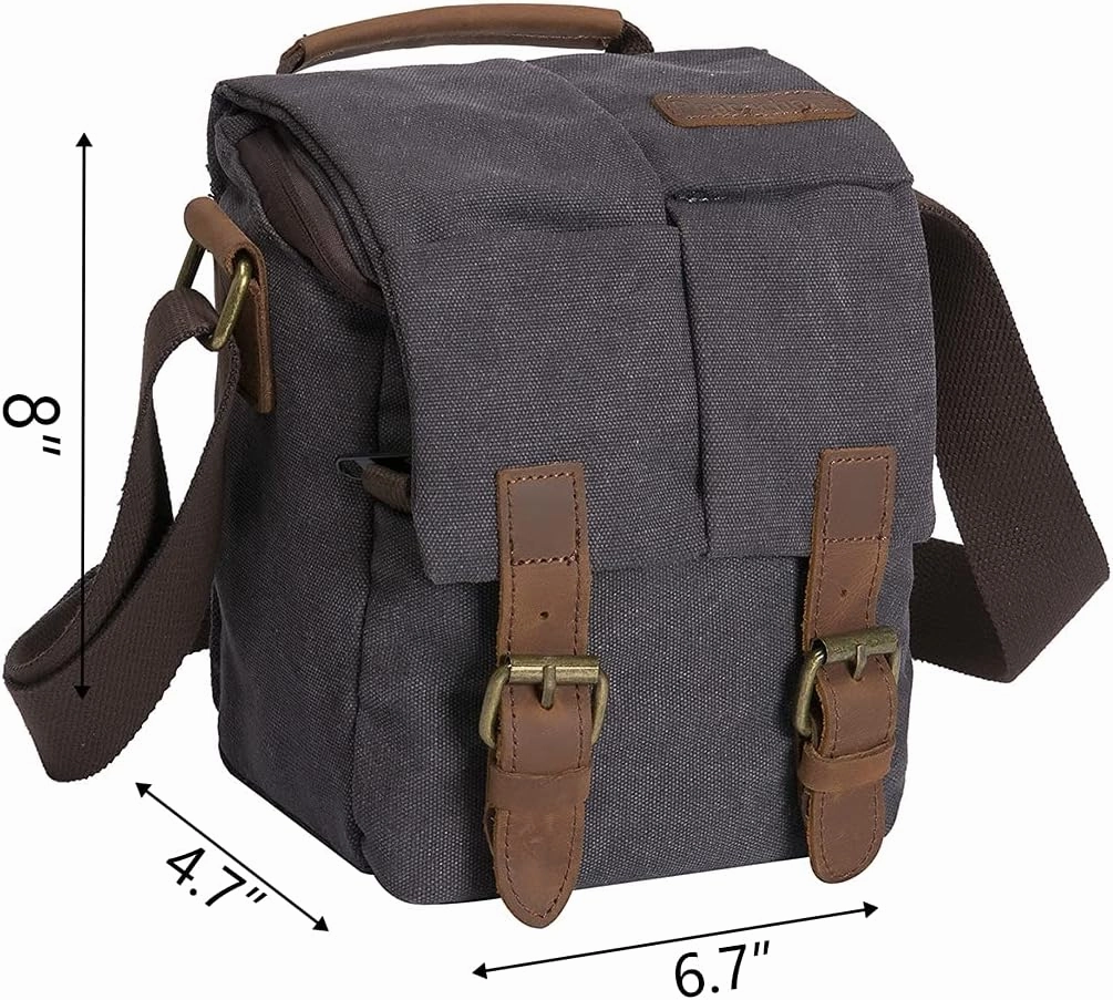 Small Camera Bag/Case, Vintage Canvase Leather Trim DSLR SLR Camera Shoulder Messenger Sling Bag