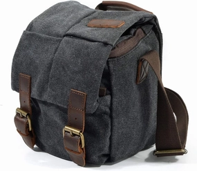 Small Camera Bag/Case, Vintage Canvase Leather Trim DSLR SLR Camera Shoulder Messenger Sling Bag