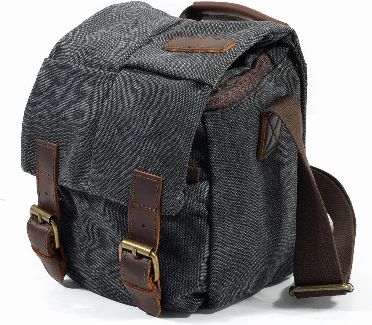 Small Camera Bag/Case, Vintage Canvase Leather Trim DSLR SLR Camera Shoulder Messenger Sling Bag