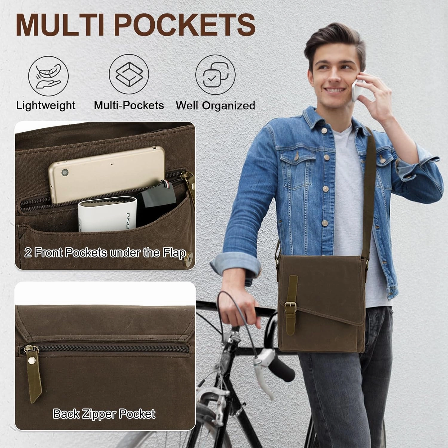 Small Messenger Bag,VONXURY Water Resistant Shoulder Bag Canvas Crossbody Purse for Women Men