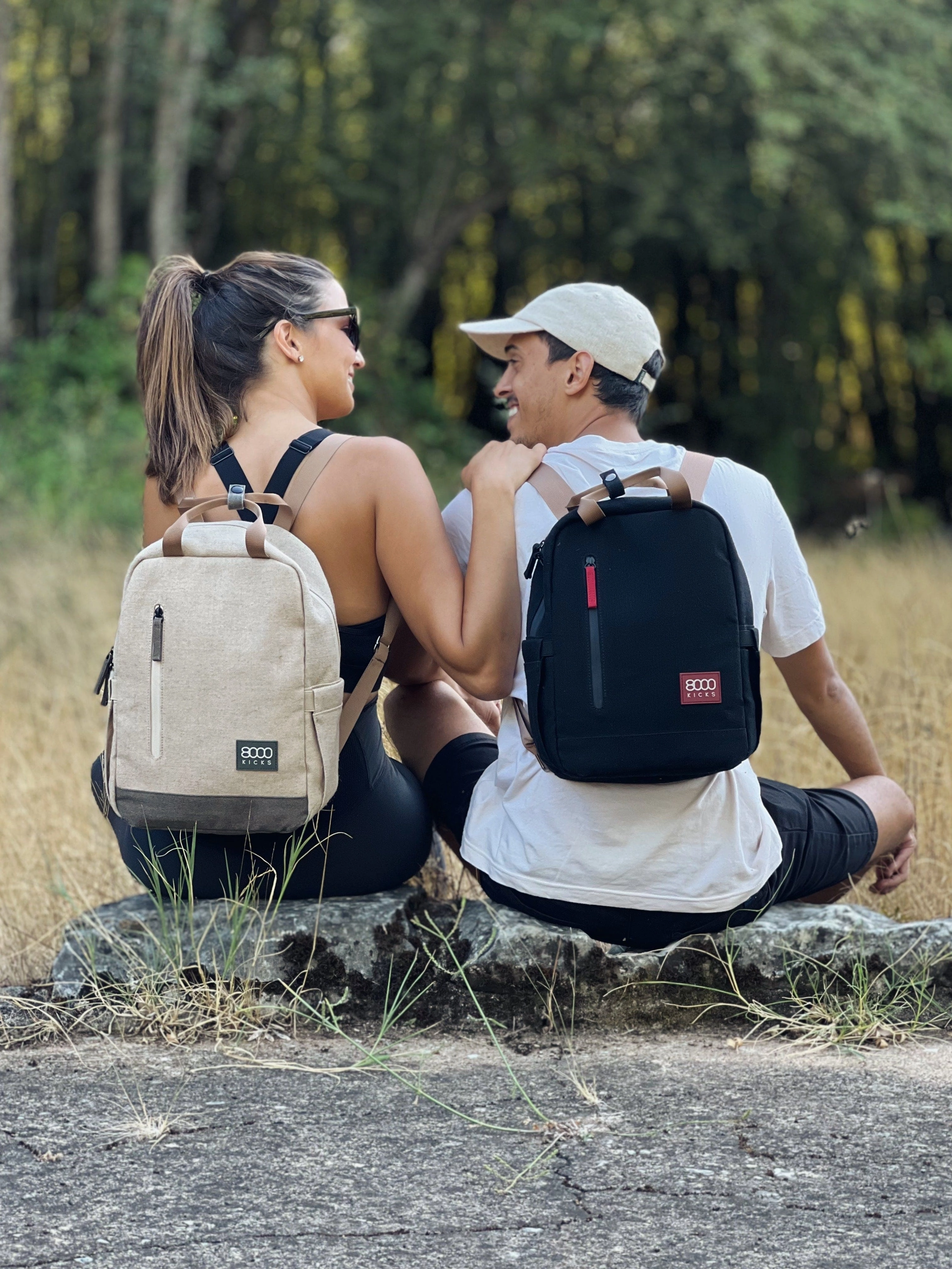 Small Vegan Hemp Backpack | Beige & Green