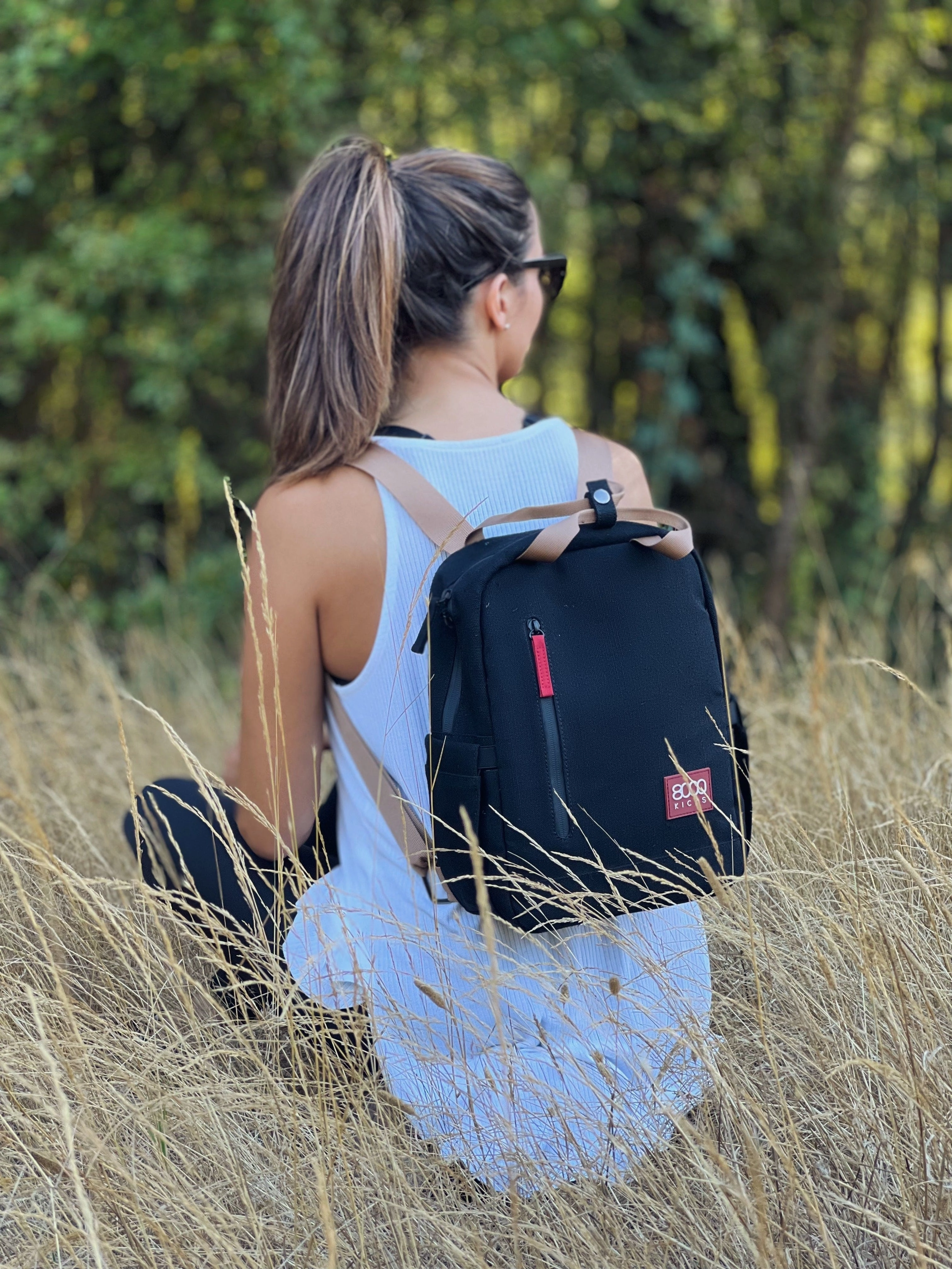 Small Vegan Hemp Backpack | Beige & Green