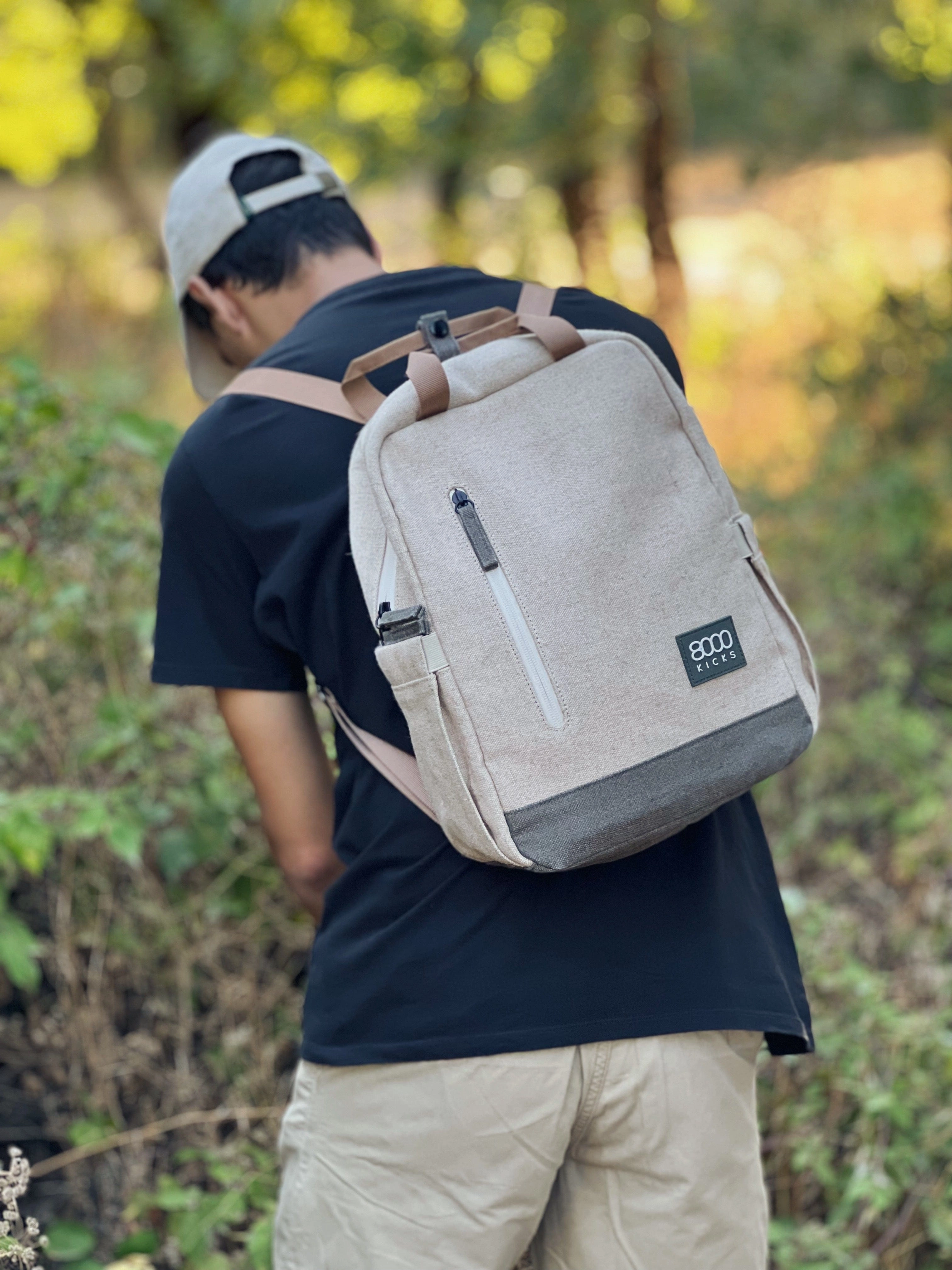 Small Vegan Hemp Backpack | Beige & Green