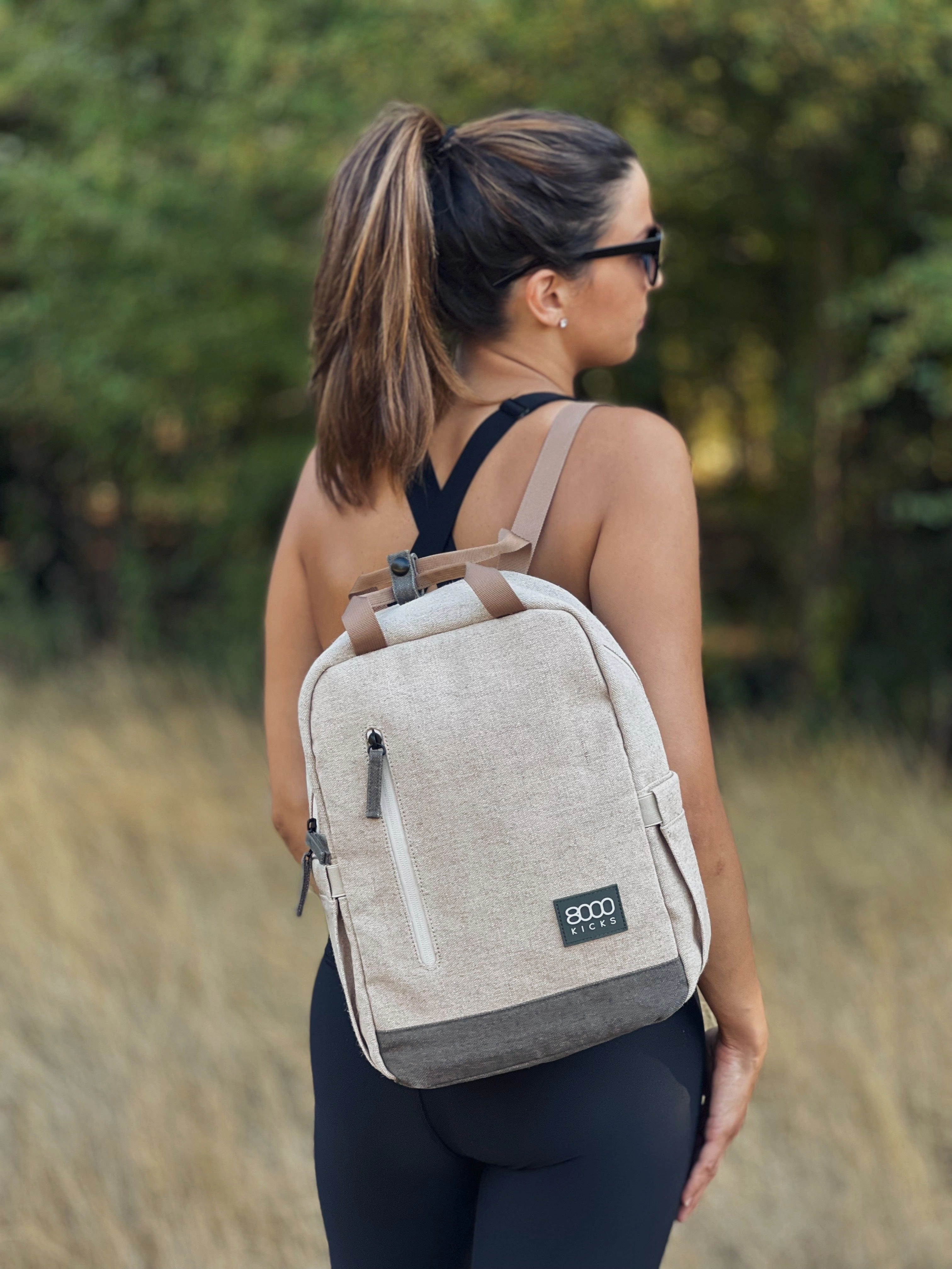 Small Vegan Hemp Backpack | Beige & Green