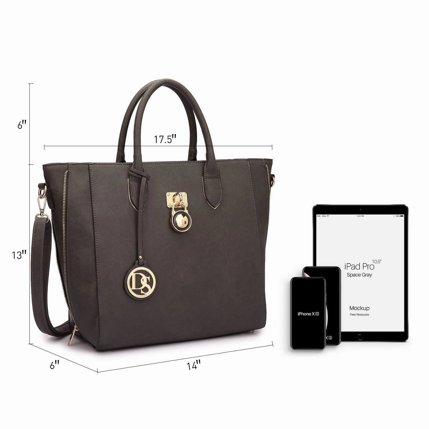 Solid-Color Emblem Tote Handbag