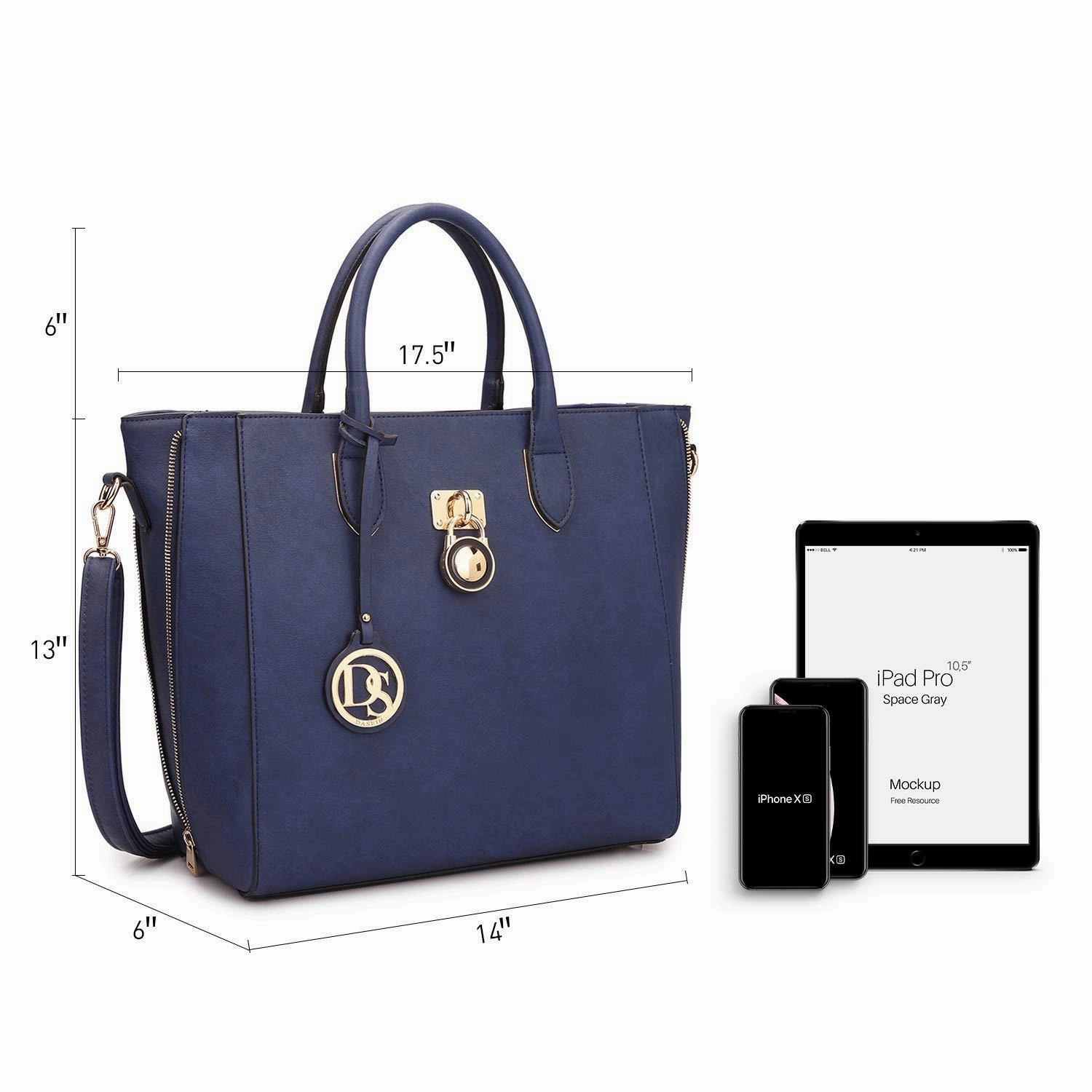 Solid-Color Emblem Tote Handbag