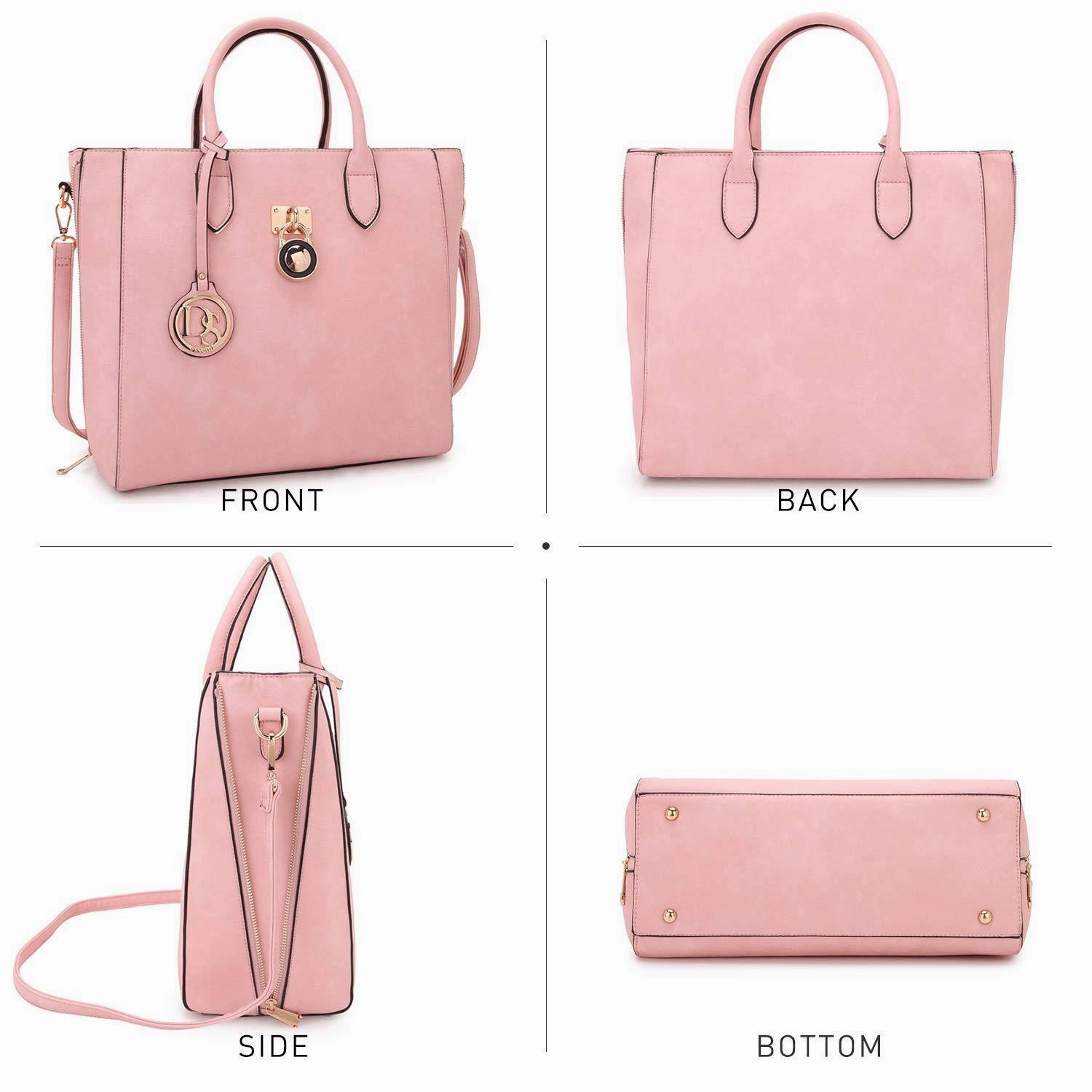 Solid-Color Emblem Tote Handbag